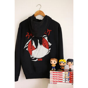 Naruto Shippuden Sasuke Sharingan Black Hoodie Anime Sweatshirt | Adult Small